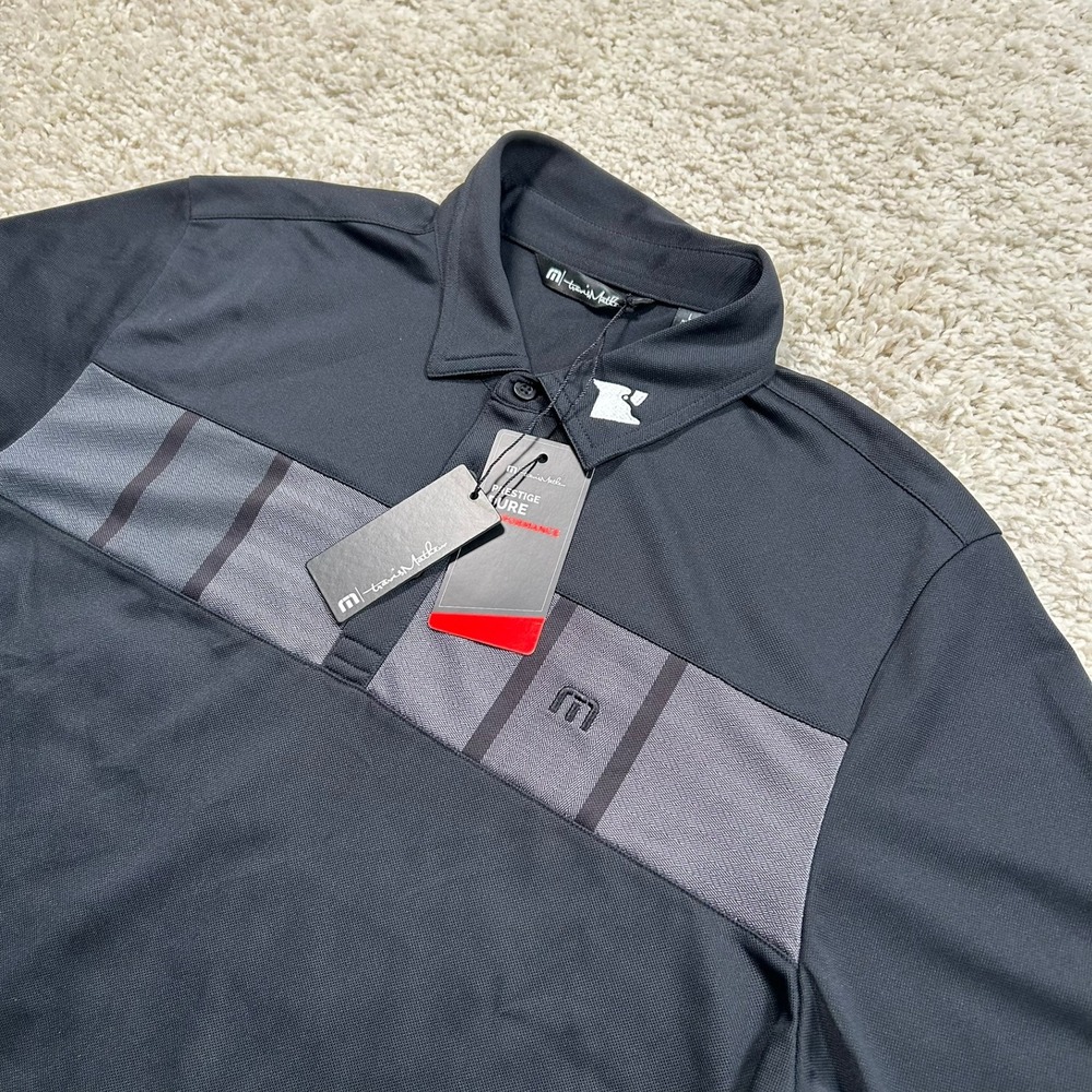 Travis Mathew Cabana Chest Stripe Polo Large Black Performance Stretch Golf New